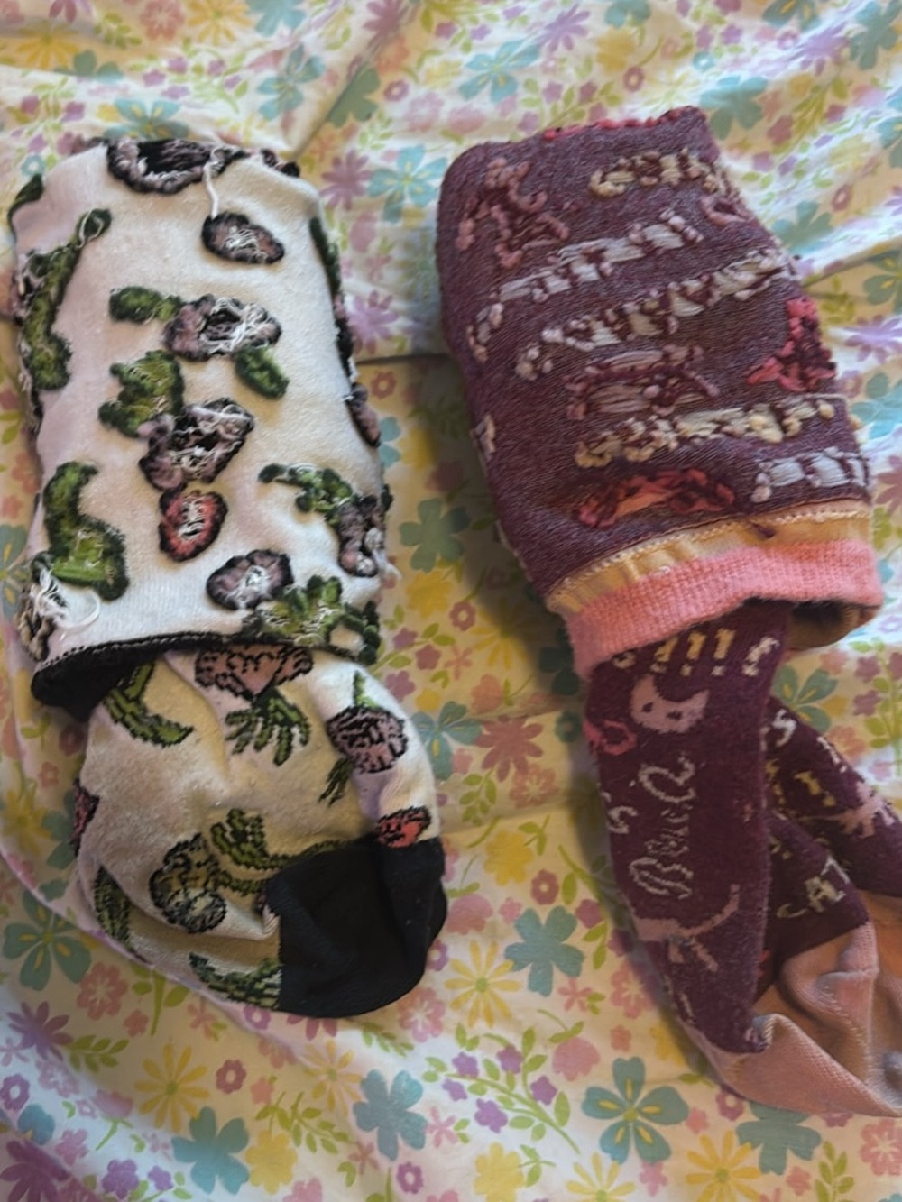 Cozy Small Pet Fleece Socks - Pink and Cream Printed Pair
